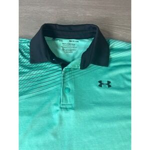 Under Armour Mens Playoff Polo Shirt Green Heather HeatGear Short Sleeve Small